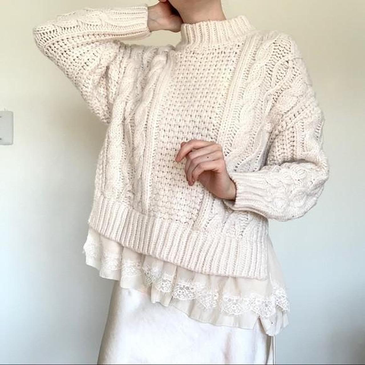 Zara Oversized Cream Cable Knit Sweater with Depop - Technical View