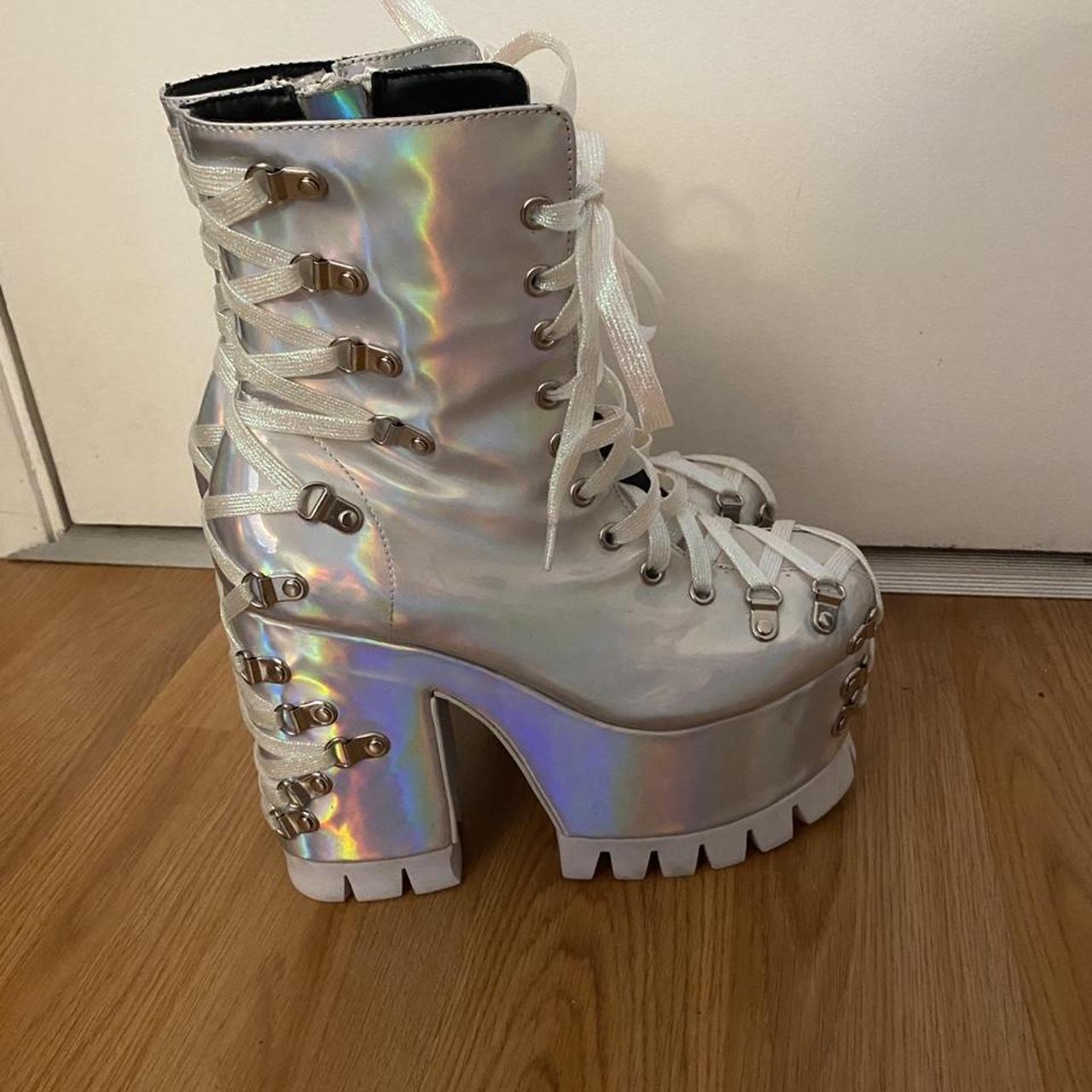 dolls kill holographic boots