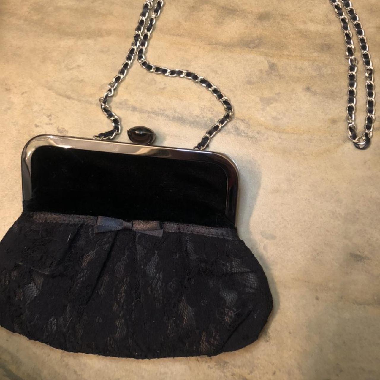 Jill Stuart Black Clutch With Chain Lace Overlay Depop