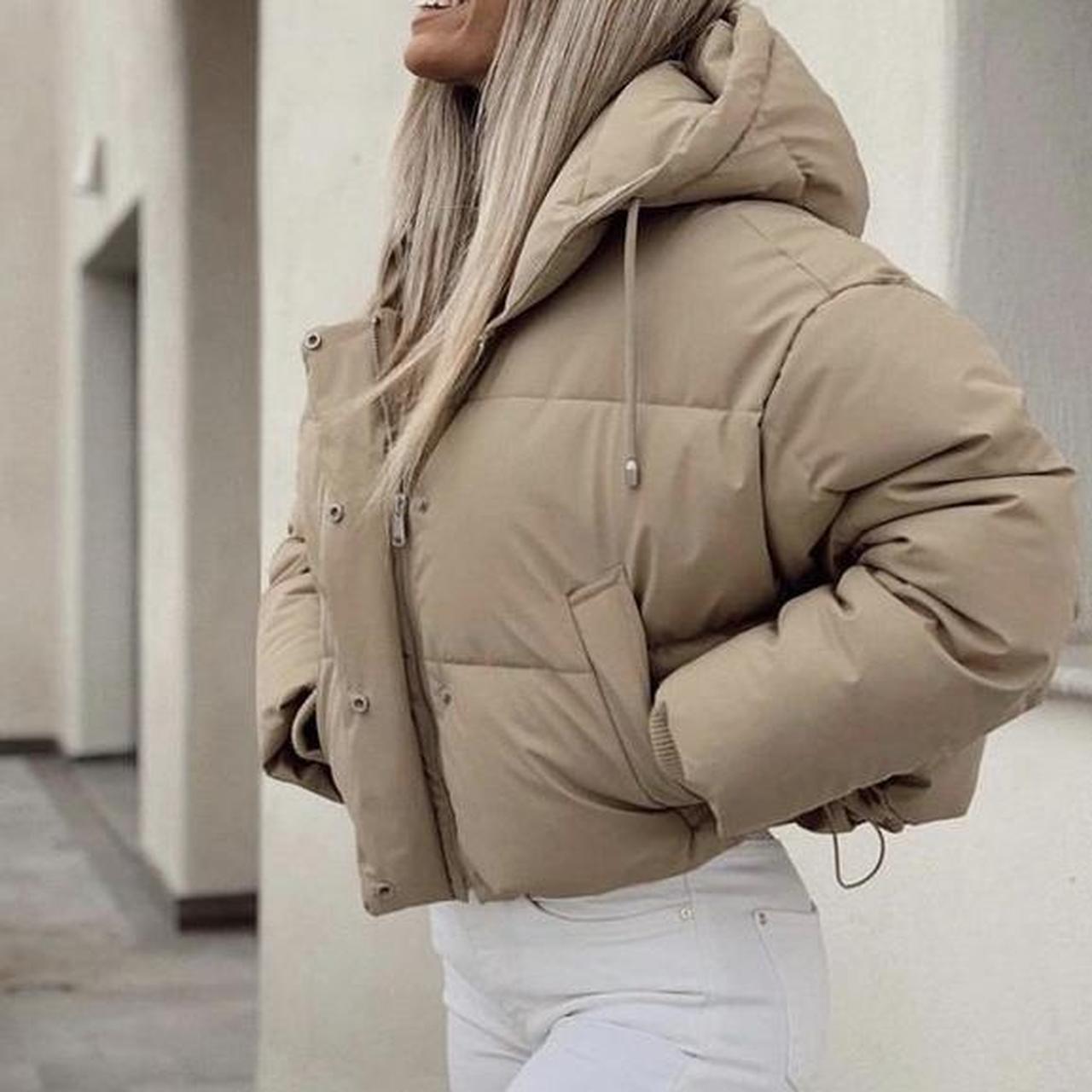 zara beige cropped puffer jacket