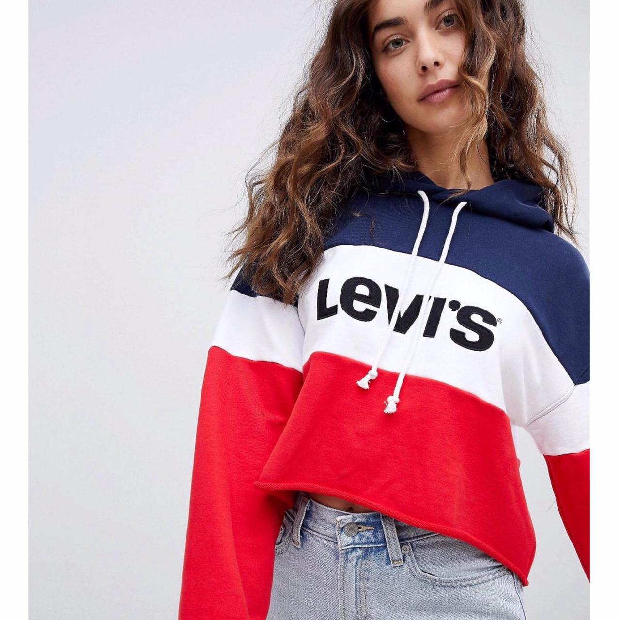 Levi's Women's Blue and Red Hoodie | Depop