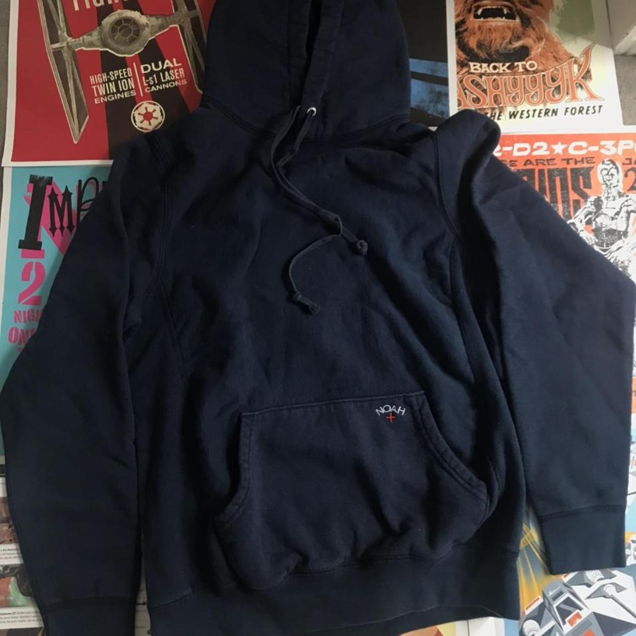 Navy Hoodie with back Hallelujah graphic. FREE Depop