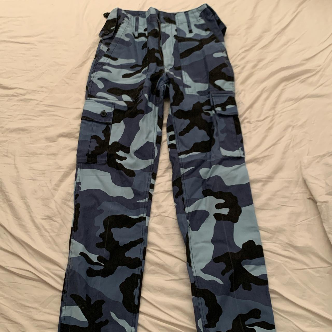 BLITZ- Blue Camo Cargo Pants baggy fit, cuffs at... - Depop