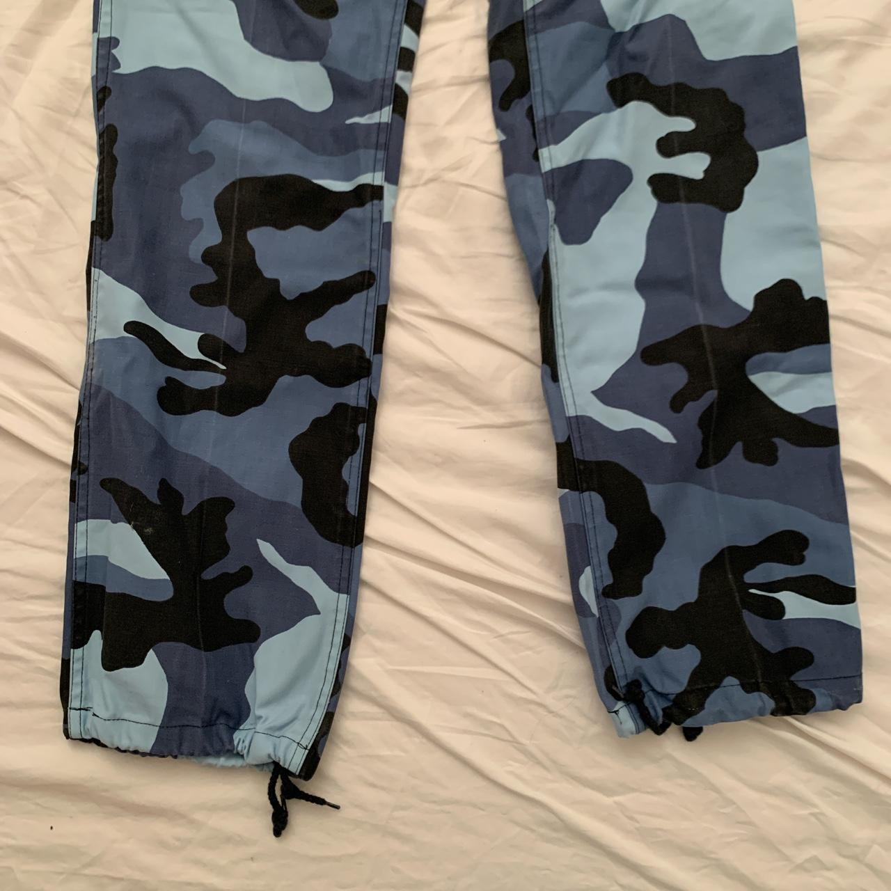 BLITZ- Blue Camo Cargo Pants baggy fit, cuffs at... - Depop