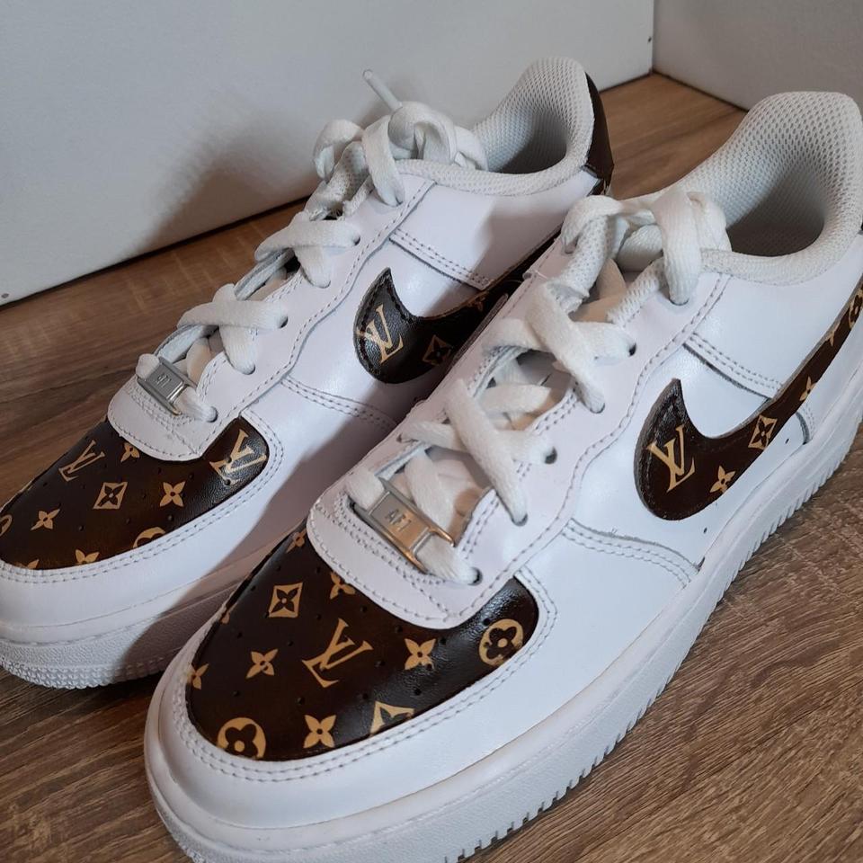 Customized Nike Air Force 1's with a Louis Vuitton - Depop