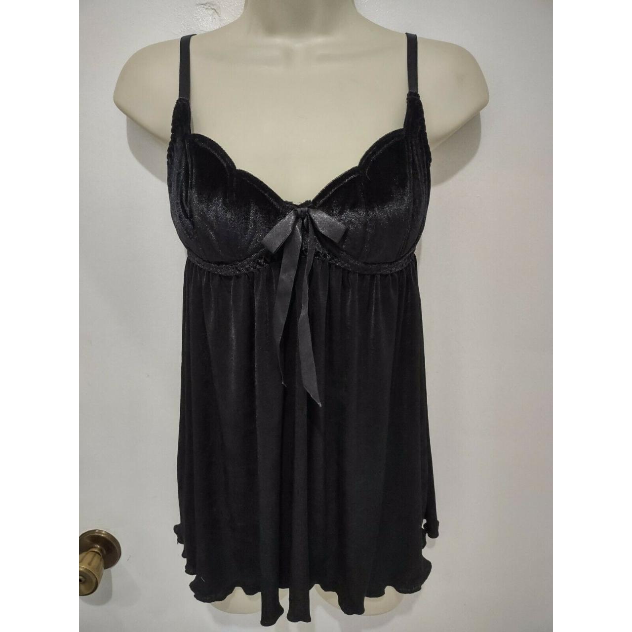 Queentex Black Velvet Bra Top Nylon Babydoll... - Depop