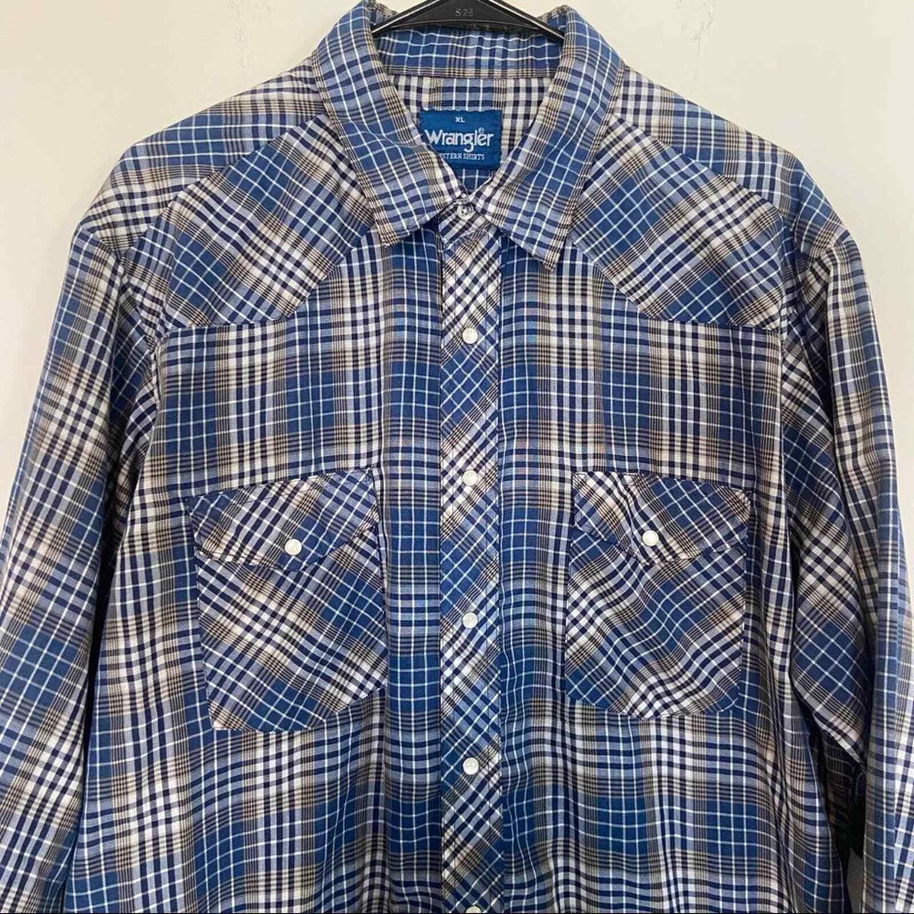 Wrangler Western Shirt Mens Pearl Snaps Blue Plaid... - Depop