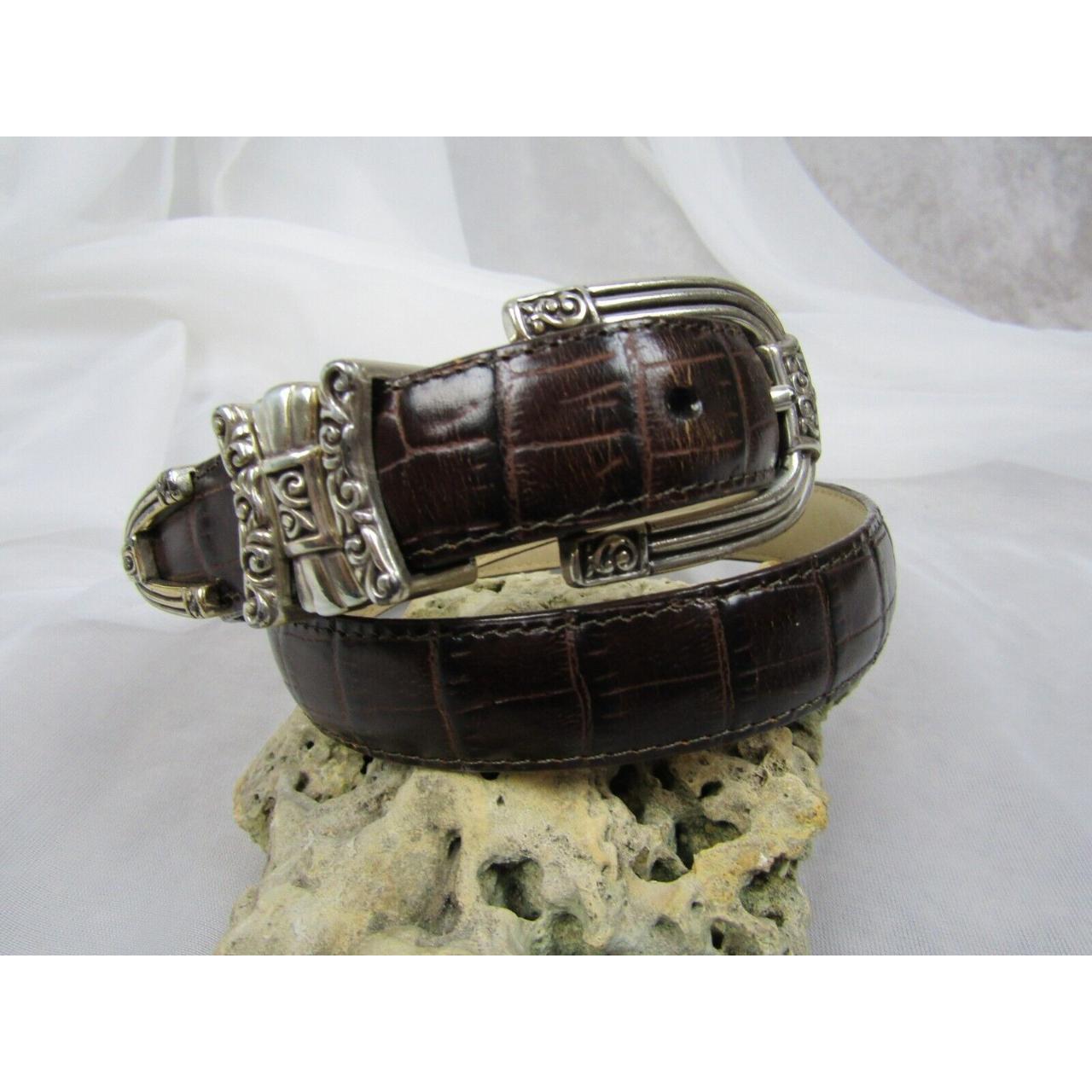 BRIGHTON Women's Brown Leather Belt with Silver... Depop