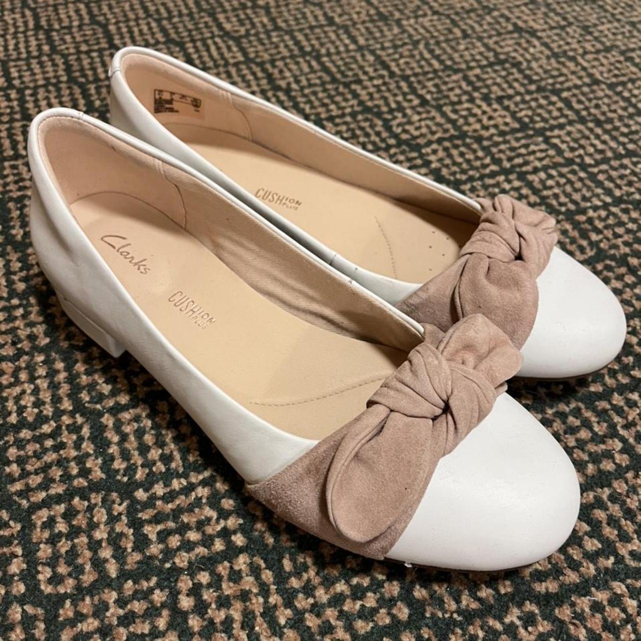 White leather flats with blush colored suede ribbon.... - Depop