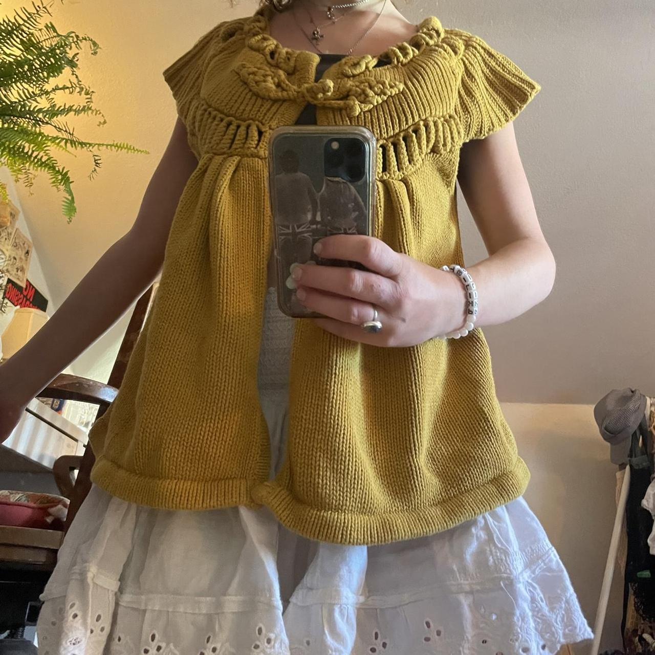 cutest knit/crochet mustard yellow vest top pairs so... Depop