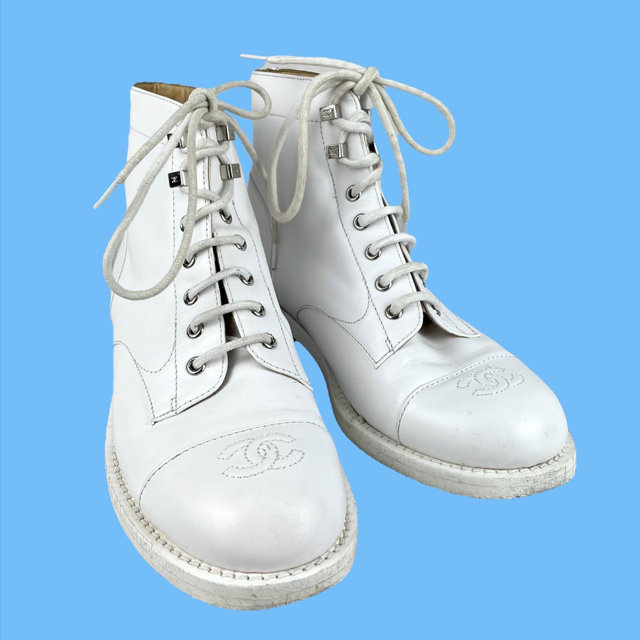 Chanel white discount combat boots