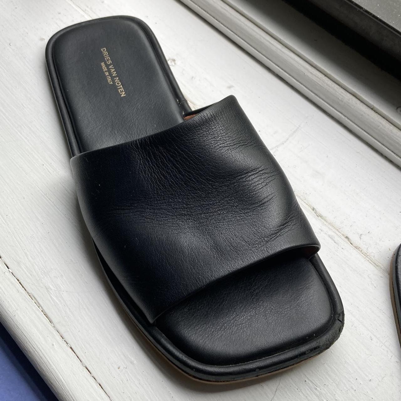 Dries Van Noten Leather Slides Genuine Black leather | Depop