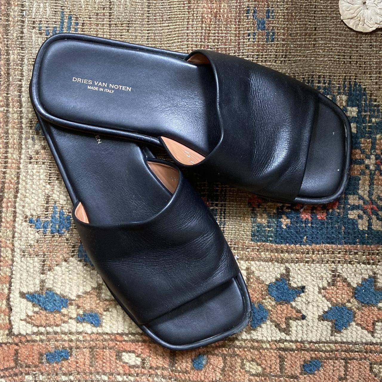 Dries Van Noten Leather Slides Genuine Black leather | Depop
