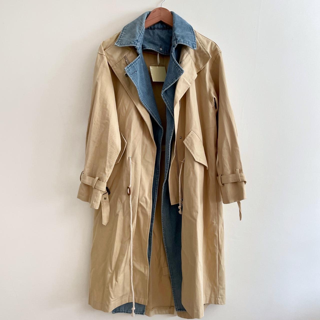 Trench with Removable Denim Collar Unique tan... - Depop