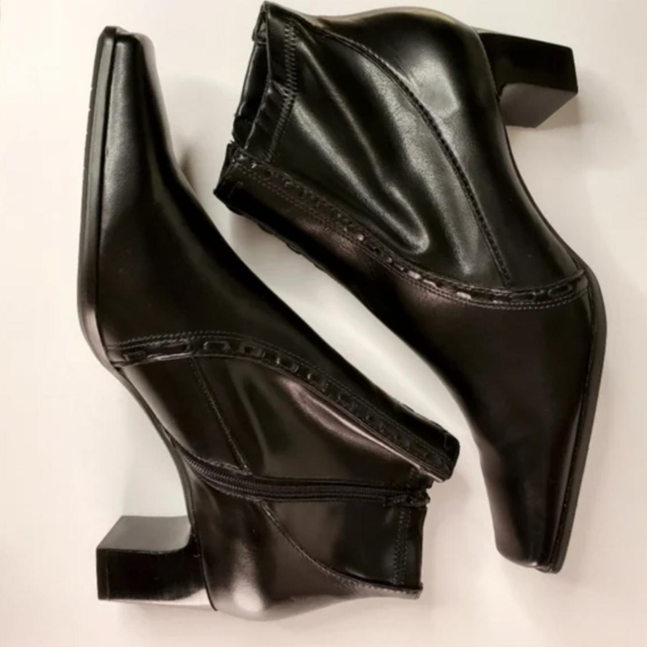 Franco Sarto Black Leather Square Toed Heeled Ankle... - Depop