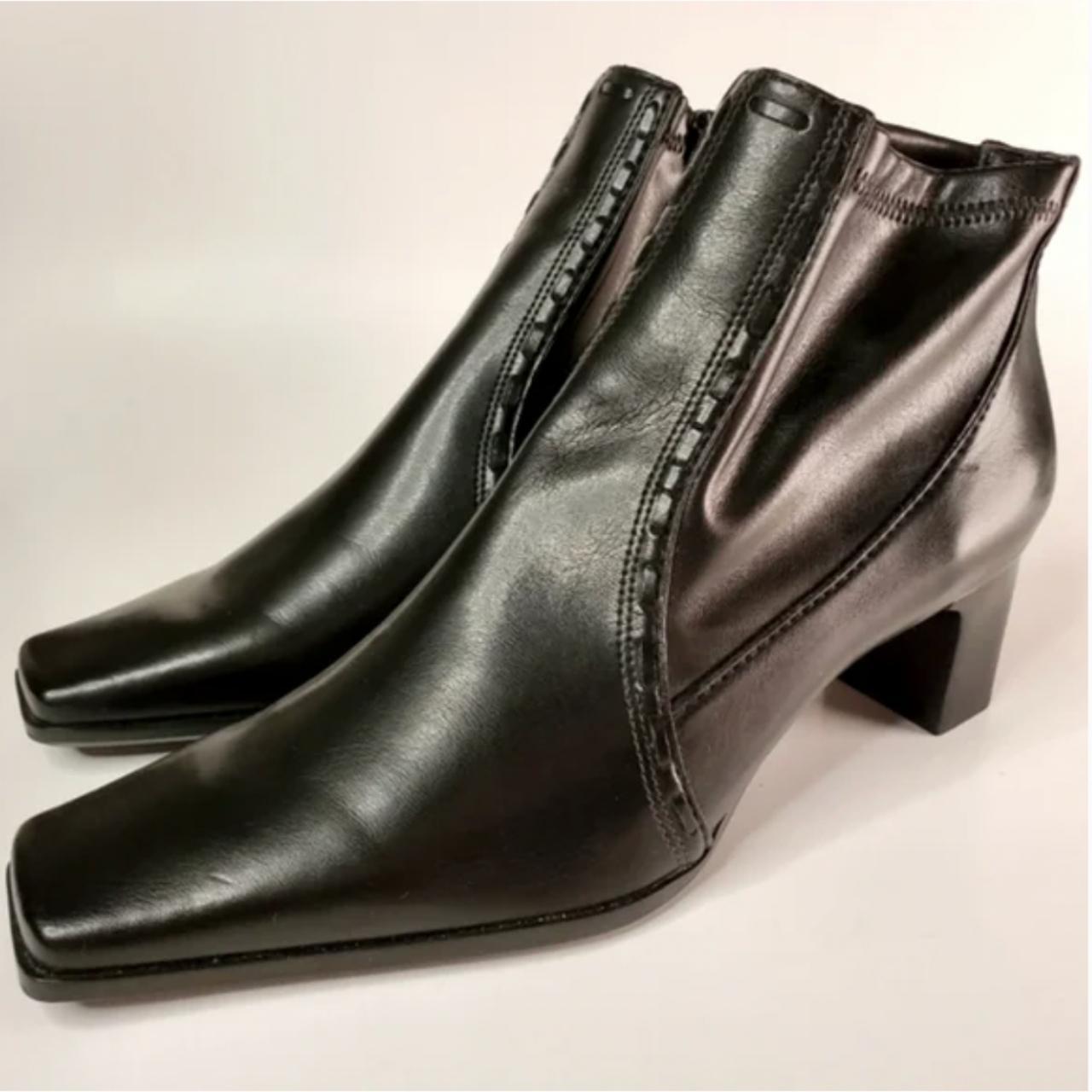 Franco Sarto Black Leather Square Toed Heeled Ankle... - Depop