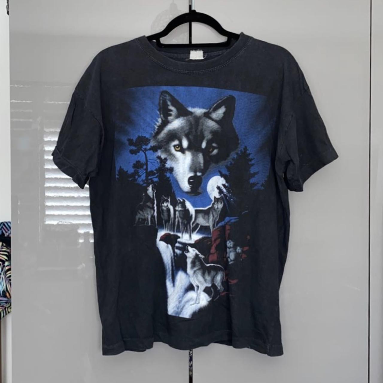 Vintage wolf print t shirt Condition is good,... - Depop