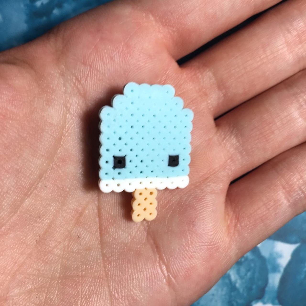 Cute blue popsicle pin made out of mini perler - Depop