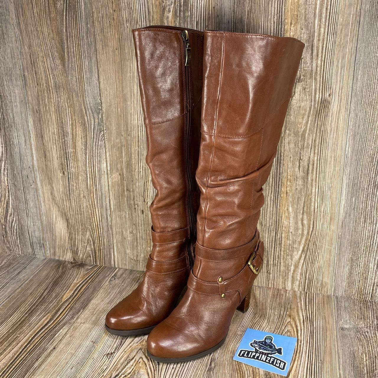 Guess Brown Leather Boots With Heels Model... - Depop