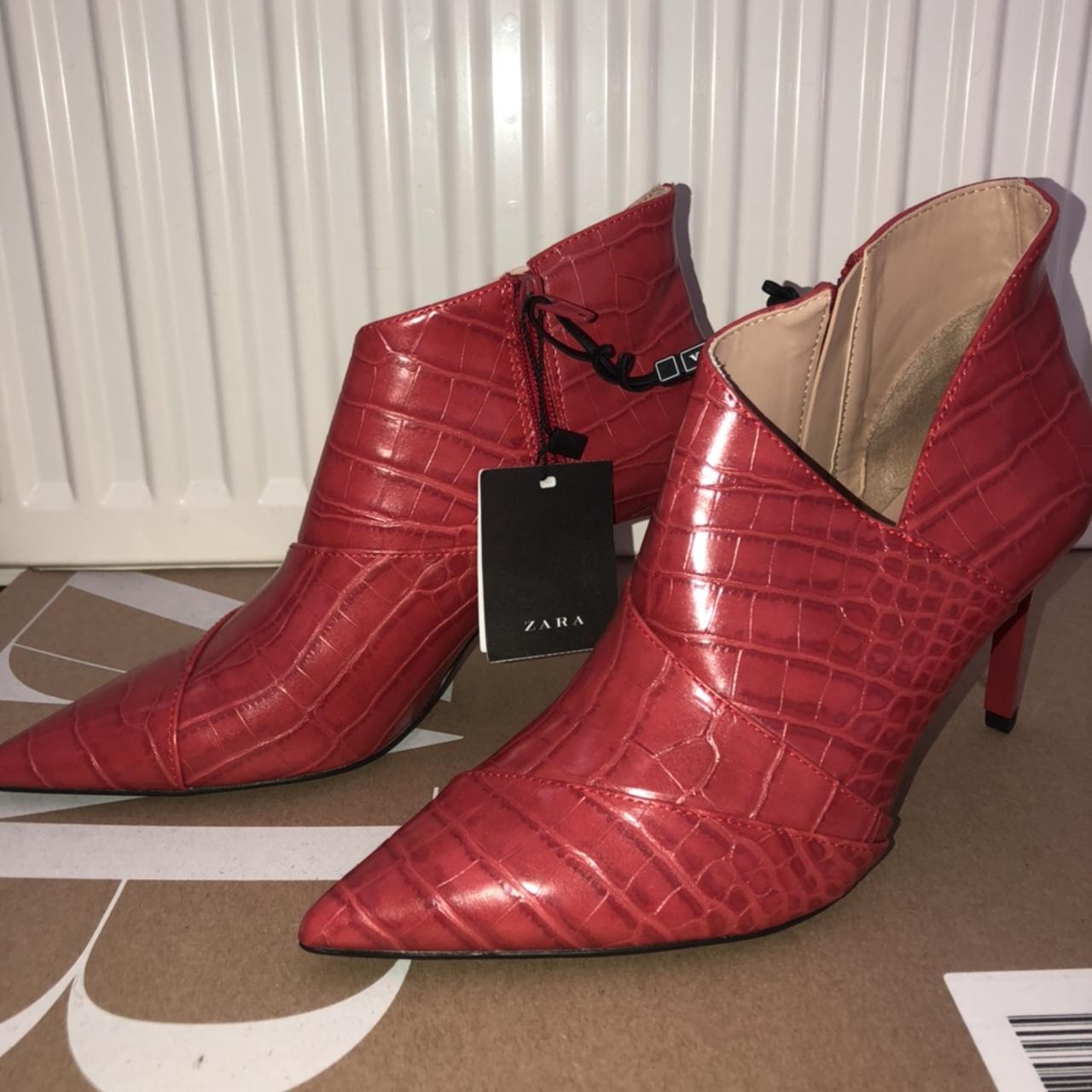 Zara Red Mid Heel Ankle Boots Brand New, Never Worn, Zara Bold Red