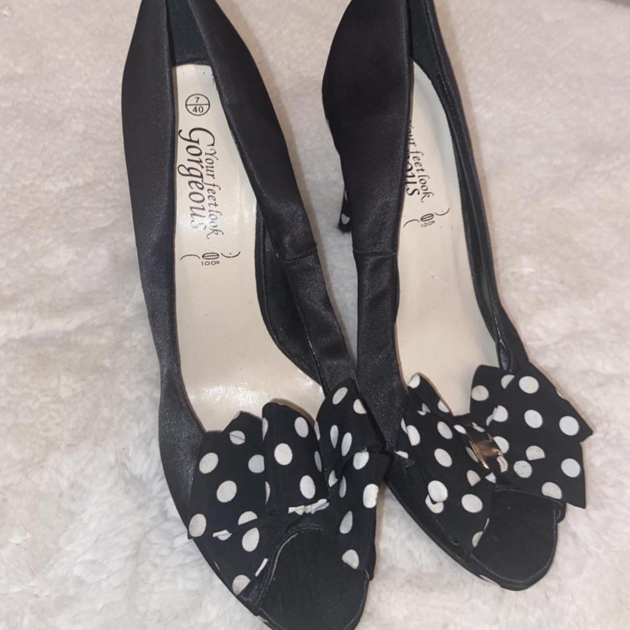 Black and white polka dot heels best sale