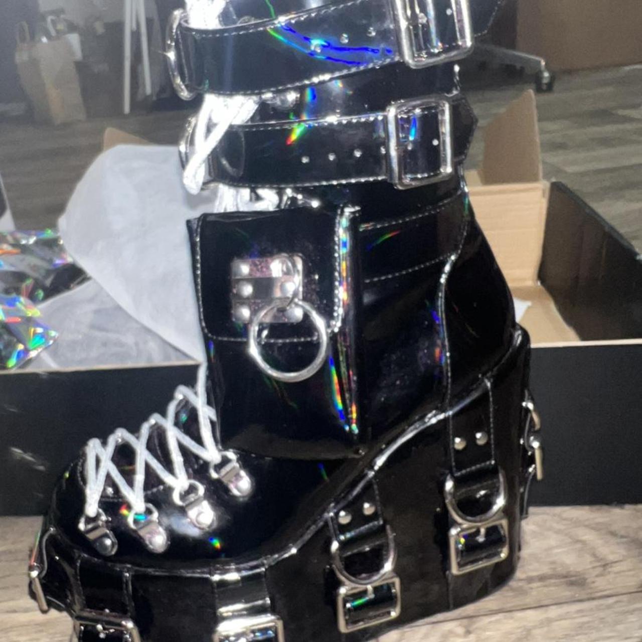 dolls kill holographic boots