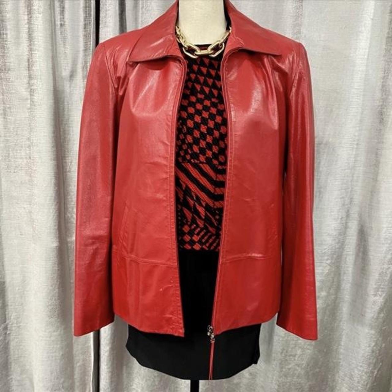 GARFIELD AND MARKS Cherry Red Leather Jacket Zip Up... Depop