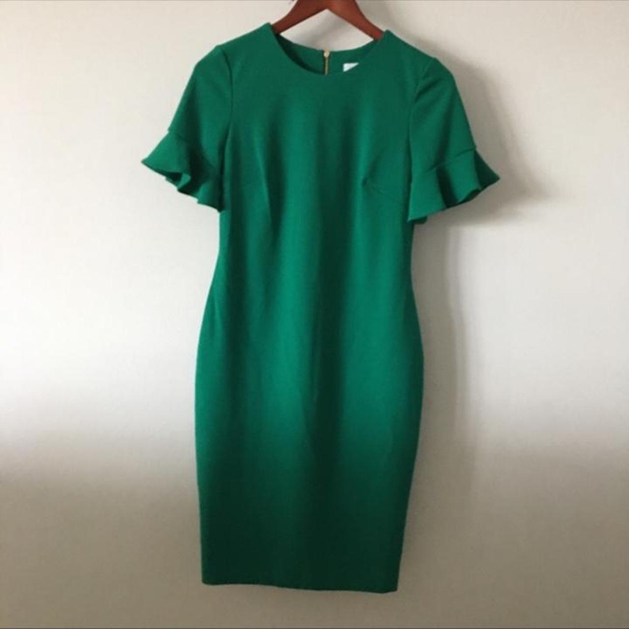 Calvin Klein Ruffle Sleeve Dress Size 4 Color Green... - Depop