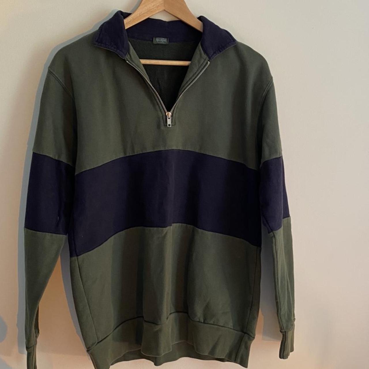 Brandy Melville green and navy stripe three quarter... Depop