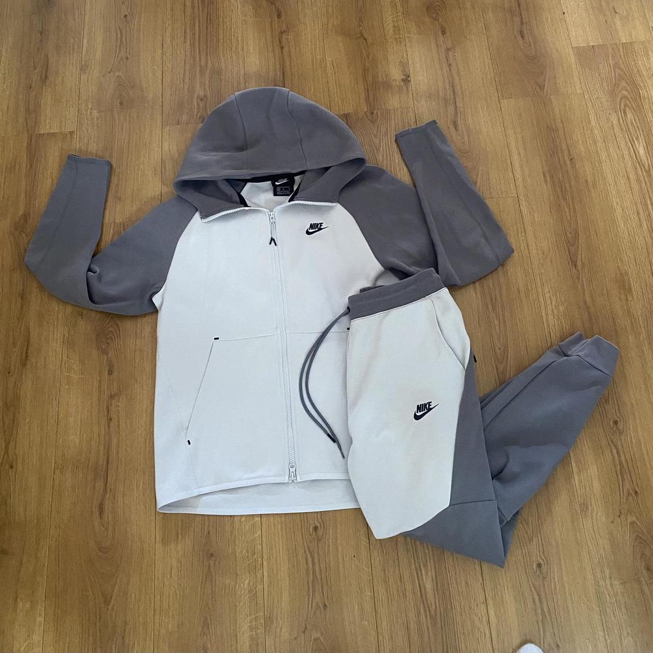 Nike tech fleece gunsmoke/white tracksuit hoodie and... - Depop