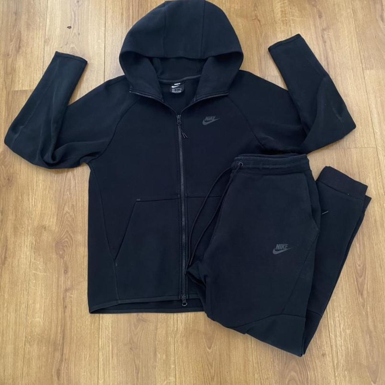 Nike tech fleece tracksuit black hoodie and joggers... - Depop
