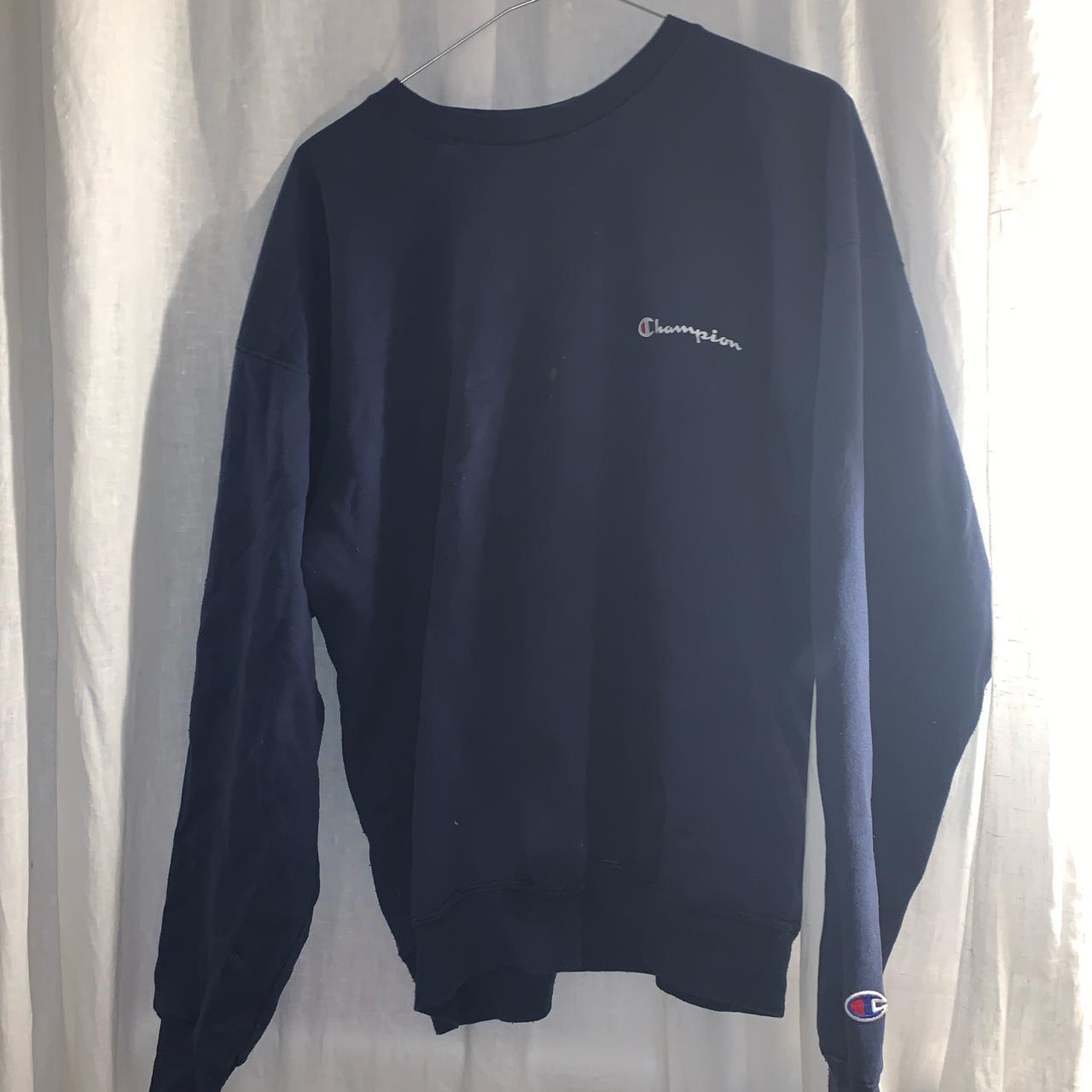 Navy blue champion crew neck jumper good condition... - Depop