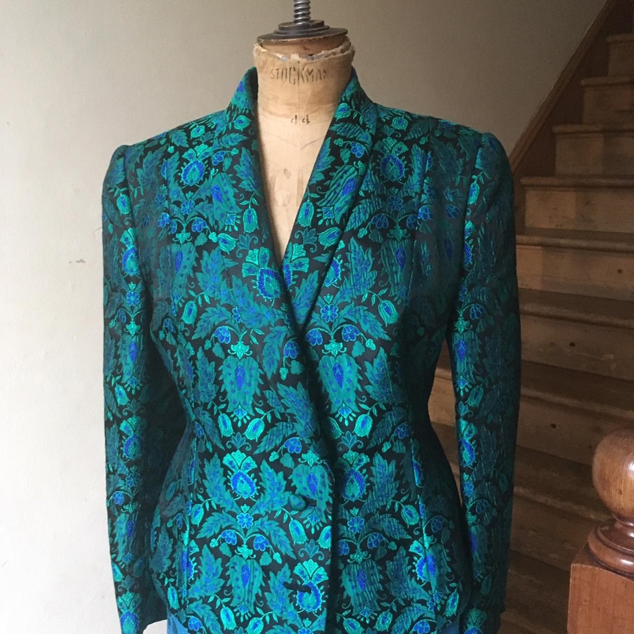 Fab 1980s jade green Brocade fitted Jacket/ Blazer.... - Depop