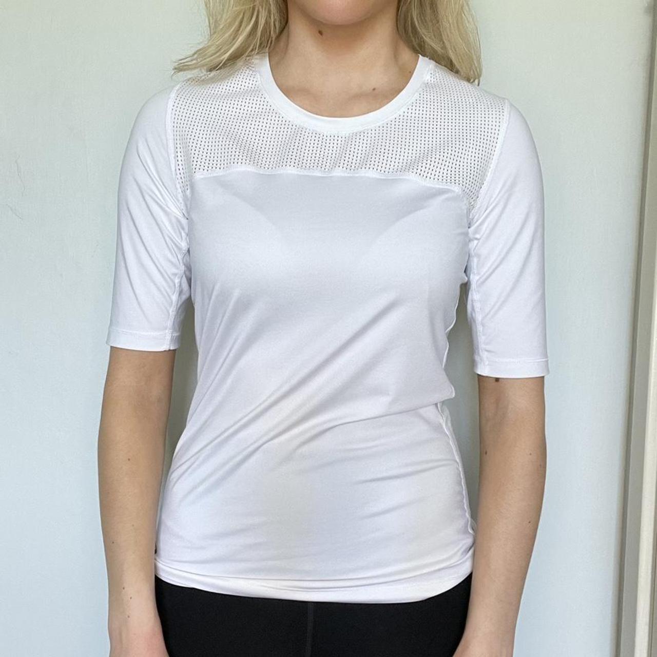 Nike white stretchy mesh gym tshirt top size medium - Depop