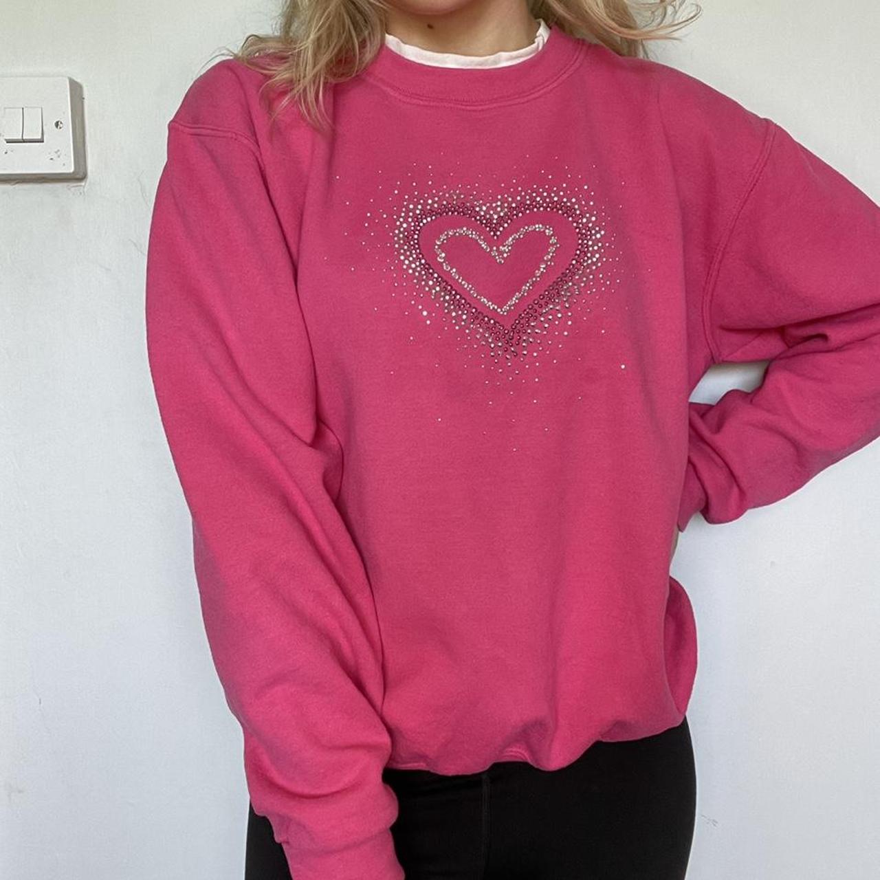 Pink sweater / sweatshirt with gemstone embellished... - Depop
