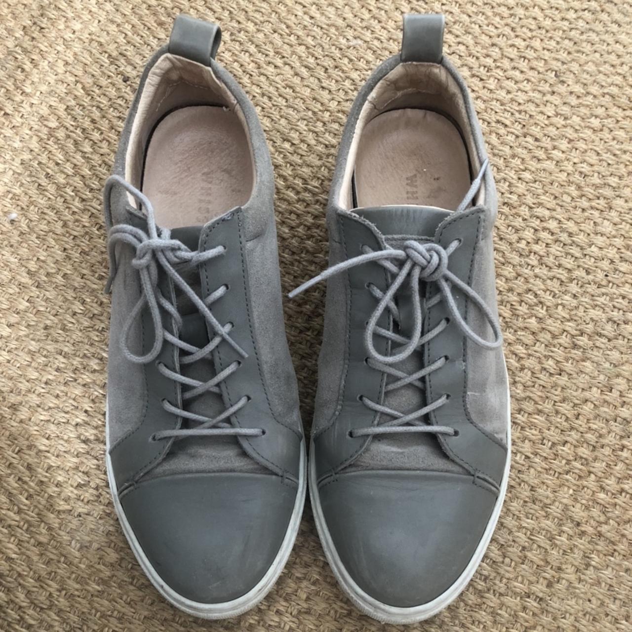 Whistles grey leather and suede trainers size... - Depop