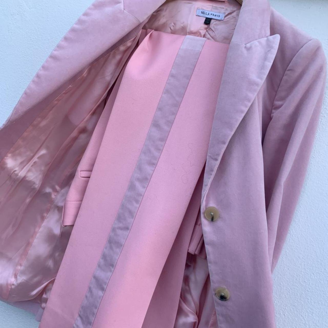 BELLA FREUD pink velvet suit Jacket size 8 Trousers