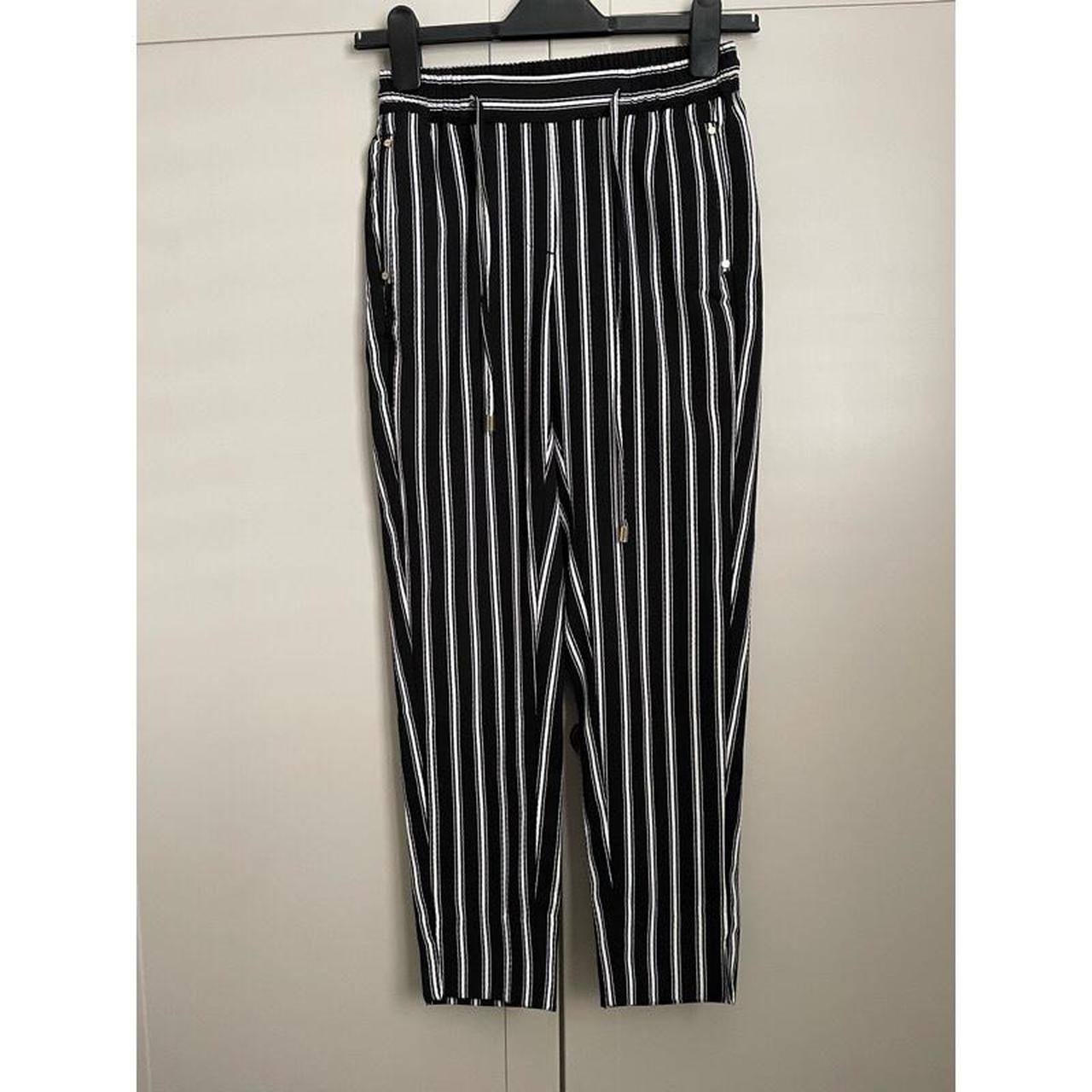 Blue and white striped tie up H&M trousers with gold... - Depop