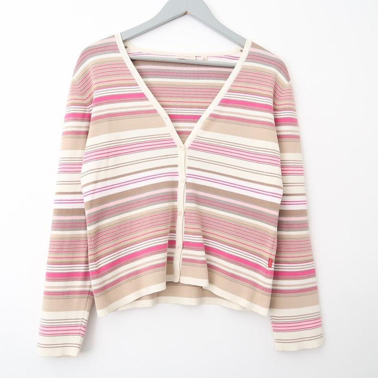 Y2k striped cardigan. Pink brown and cream stripes.... - Depop