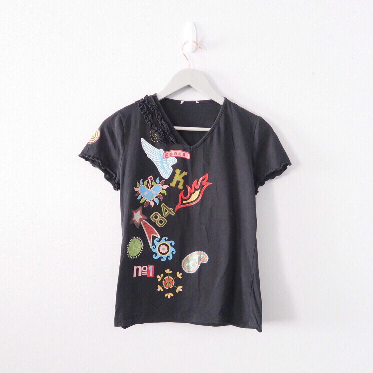 Cute little 90s y2k kookai black t shirt top with... - Depop