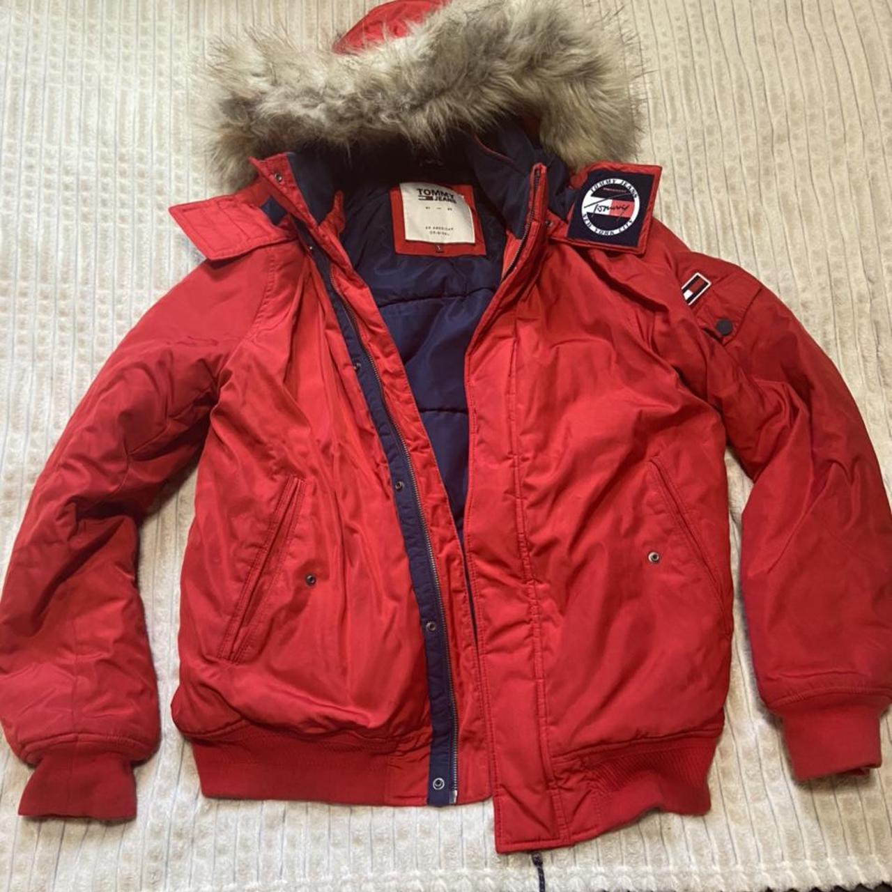 Tommy Hilfiger Men's Red and Navy Jacket | Depop