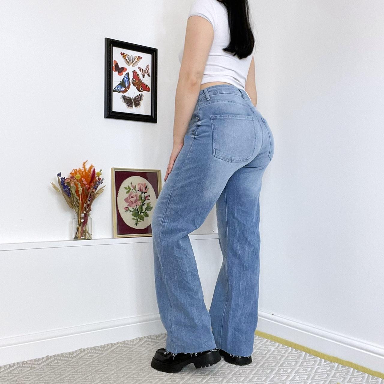 Mid rise jeans jeans with frayed cuffs, front... Depop