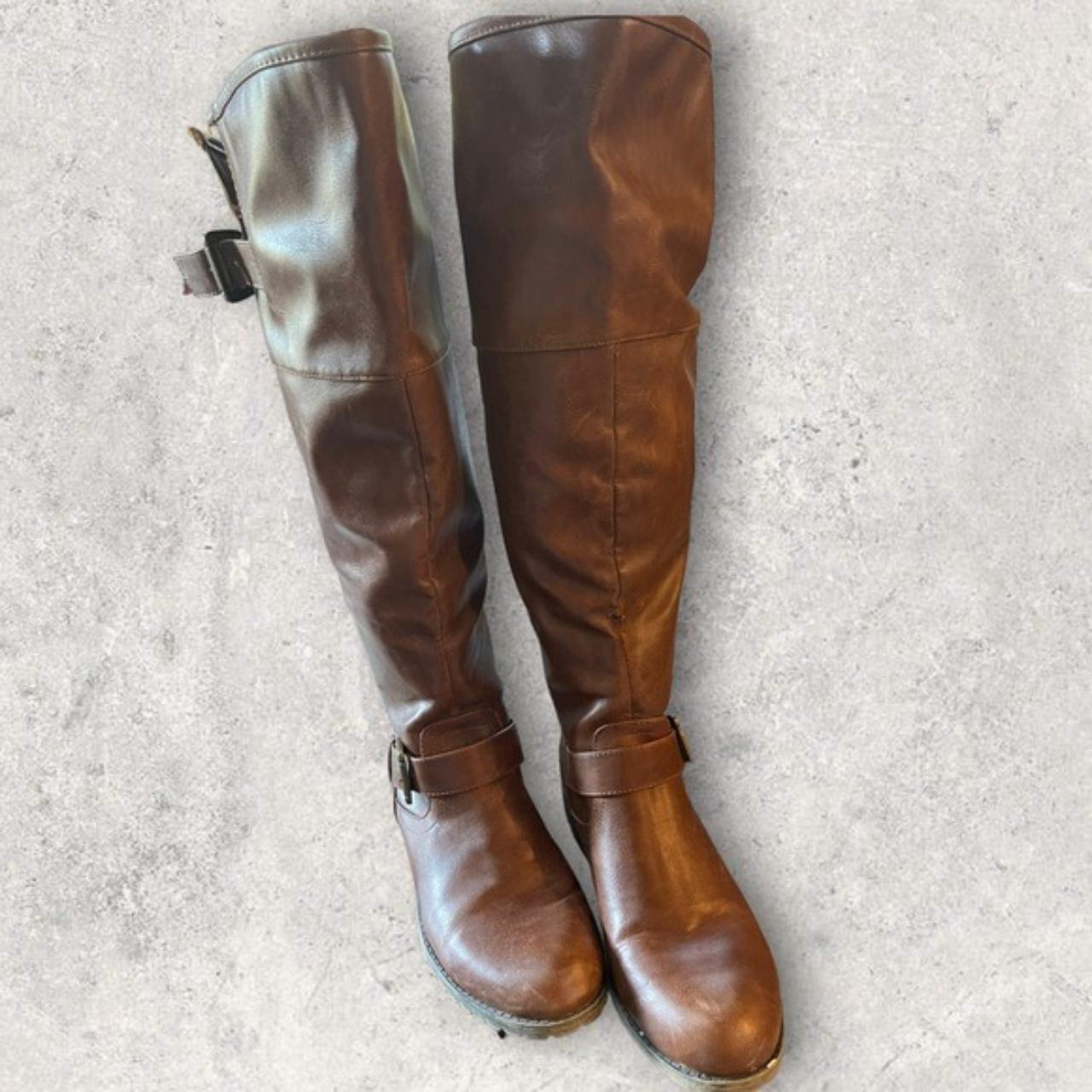 Madden Girl Riding Boots with Red Back Zipper in... Depop