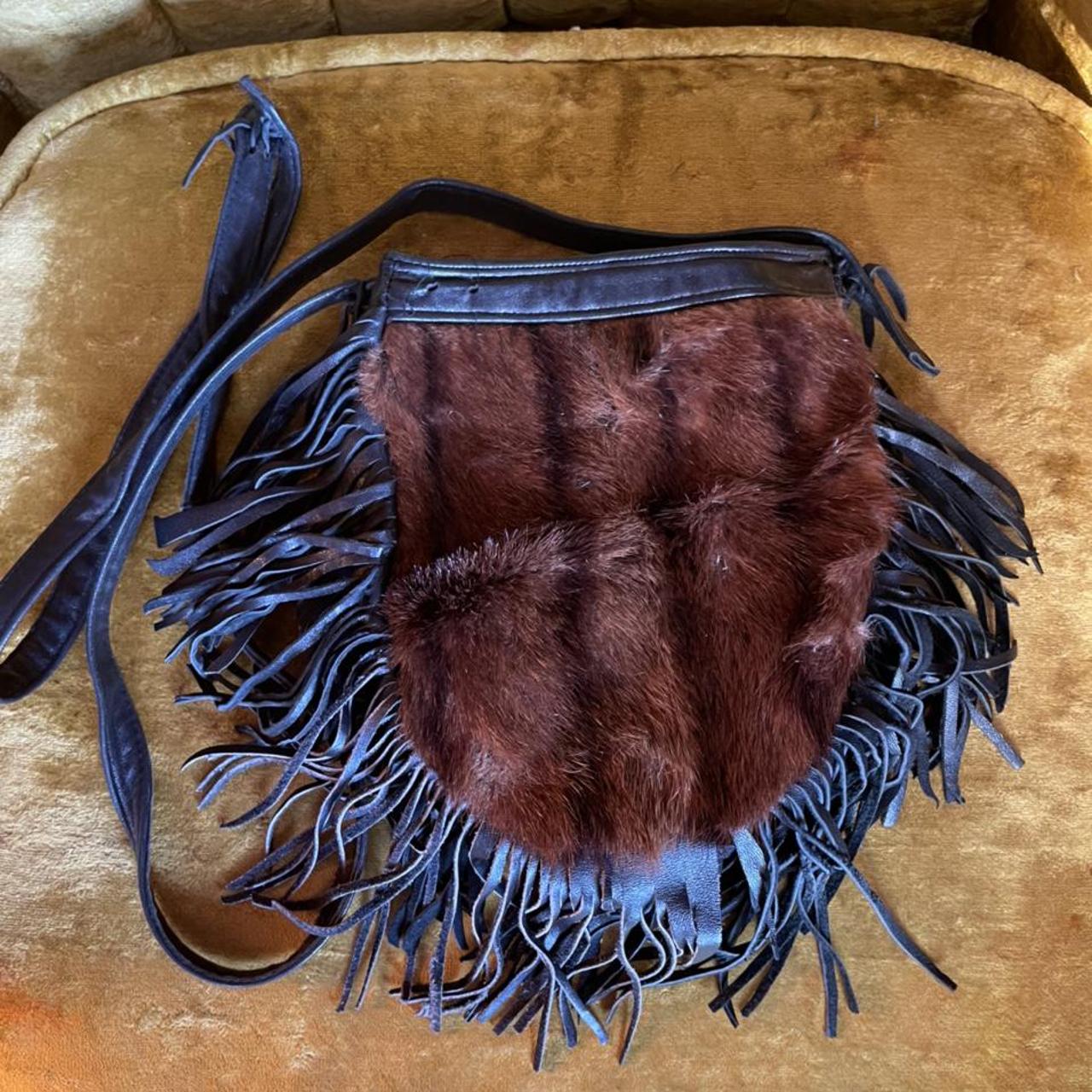 Vintage fur leather fringe purse. Crossbody or...