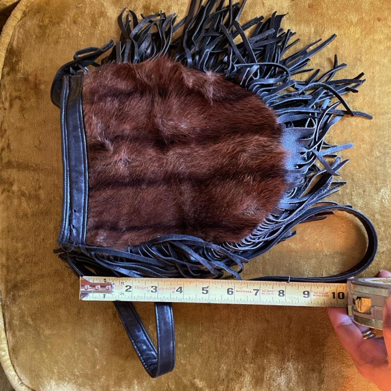 Vintage fur leather fringe purse. Crossbody or - Depop