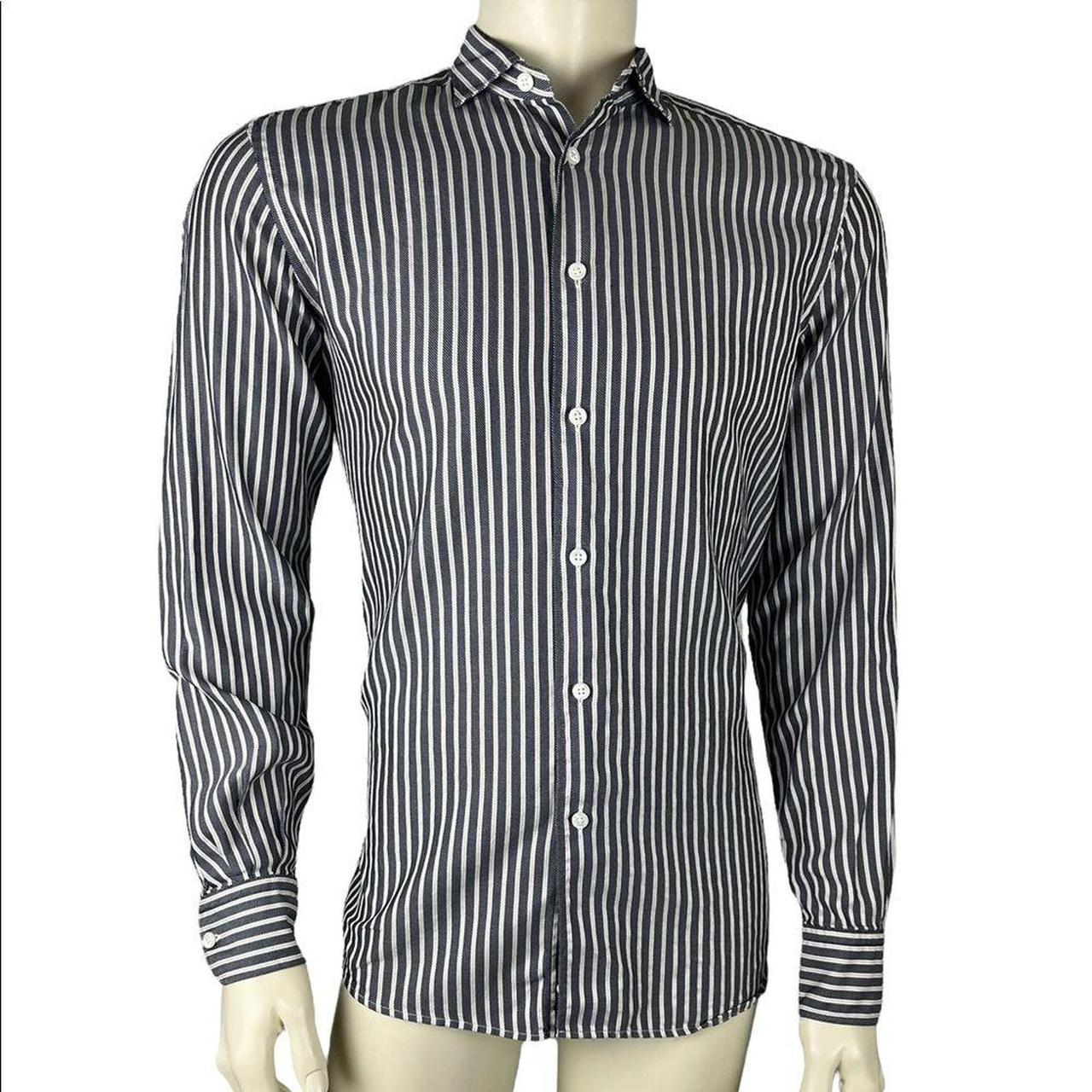 Mens black and white striped outlet dress shirt long sleeve