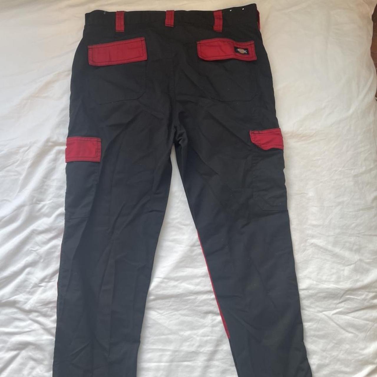 Black and red Dickies work pants, very good... Depop