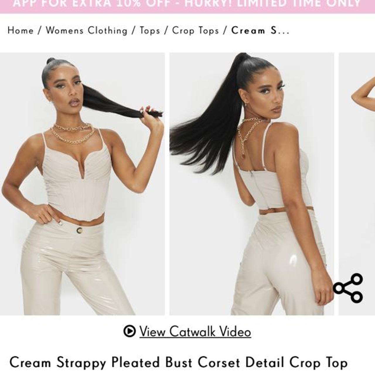 Cream Strappy Pleated Bust Corset Crop Top