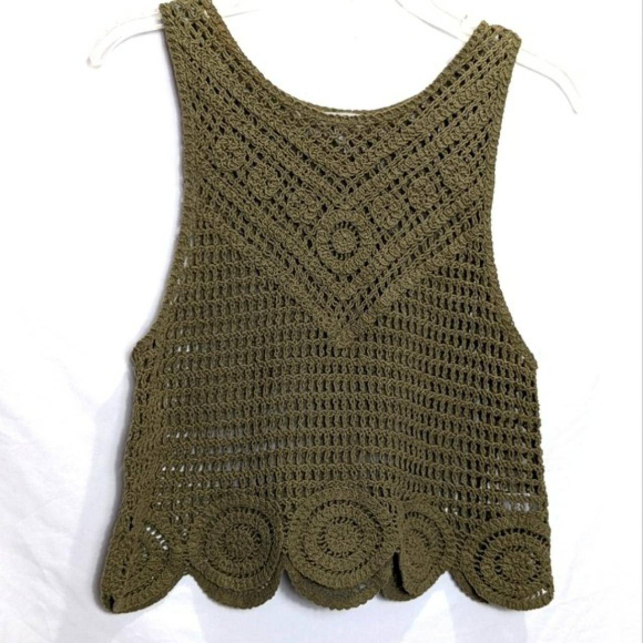 Charlotte Russe Olive Green Crochet Large Vest BOHO - Depop