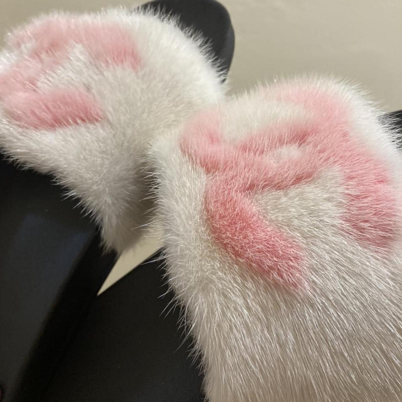 White and Pink Chanel Slippers, Mink fur , Brand new